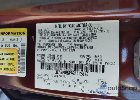 2016 Ford Fusion Se from USA, damaged, VIN 3FA6P0HD9GR112616